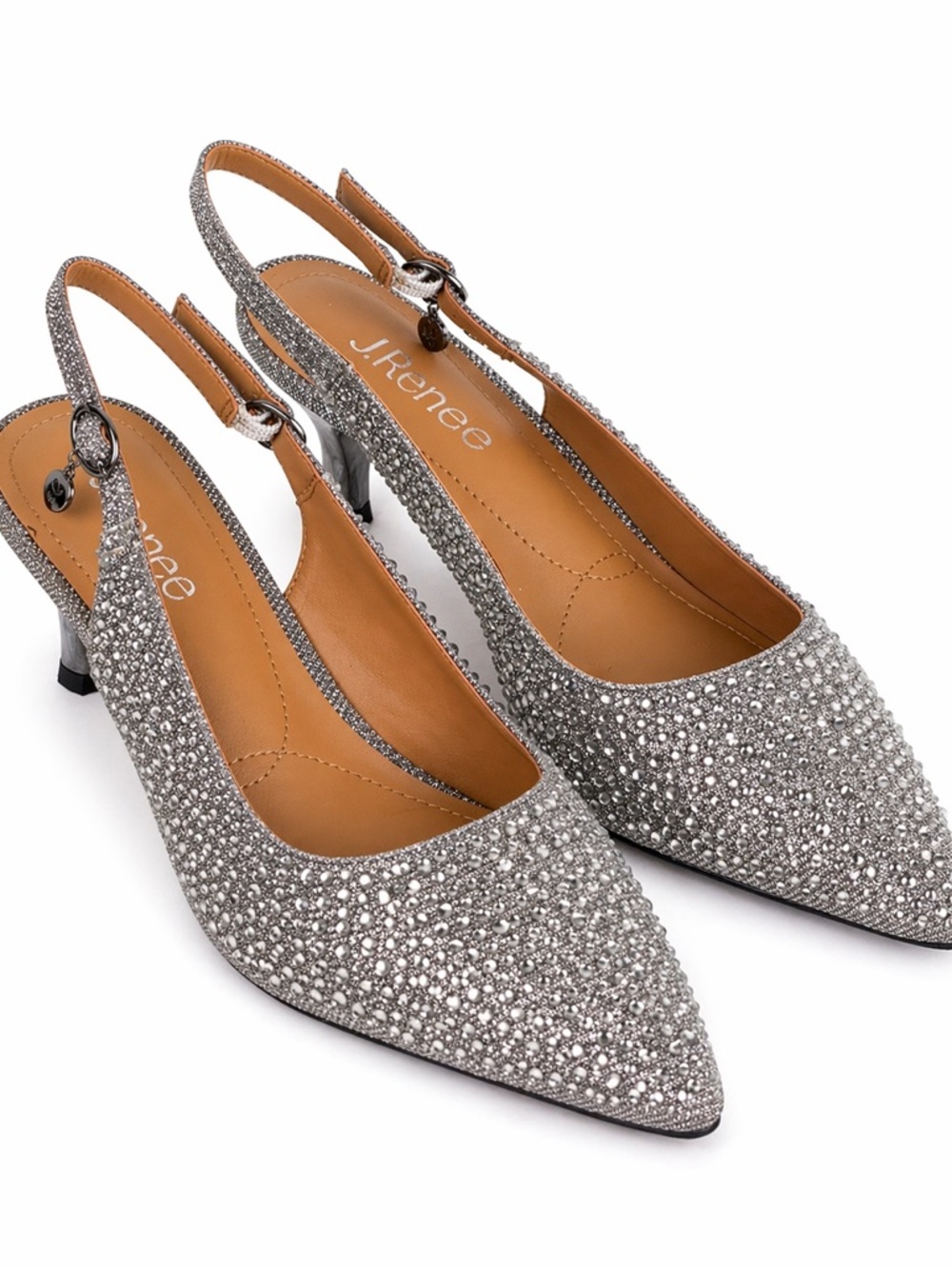 J. Renee Ferryanne Rhinestone Slingback Heels Silver Sparkle Pointed Toe 9.5